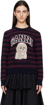Ganni Burgundy Graphic Wool Mix Poodle Stripe Sweater