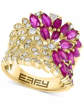 Effy | EFFY® Ruby (2-1/3 ct. t.w.) & Diamond (2-1/3 ct. t.w.) Marquise Floral-Inspired Cluster Ring in 14k Gold
