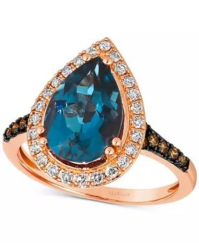 Le Vian | Deep Sea Blue Topaz (3 ct. t.w.) 
Diamond (3/8 ct. t.w.) Teardrop Halo Ring in 14k Rose Gold