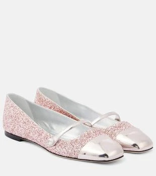 Jimmy Choo | Elisa leather-trimmed glitter ballet flats