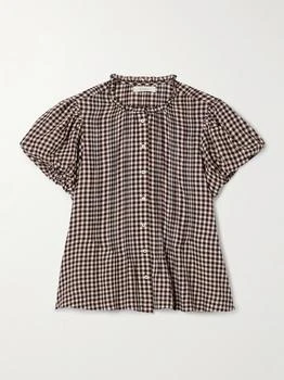Millie Ruffled Checked Organic Cotton-voile Blouse