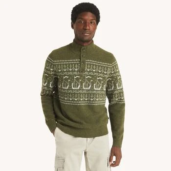 Nautica Mens Fair Isle Mock-Neck Sweater