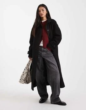 ASOS DESIGN funnel neck longline formal trench coat in black
