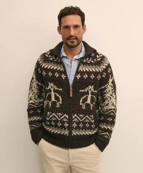 Brooks Brothers Donegal Wool Emblem Chunky Zip Cardigan