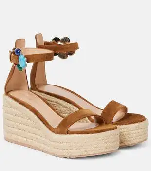 Gianvito Rossi | Embellished suede platform espadrilles