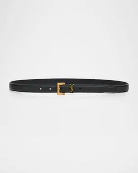 Yves Saint Laurent YSL Grain Leather Skinny Belt