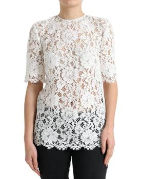Dolce & Gabbana | Floral Lace Cotton Round Neck Blouse Women's Top