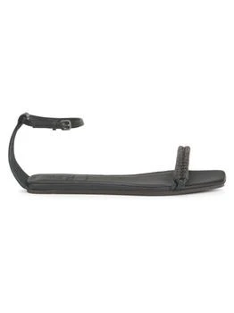 Brunello Cucinelli | Beaded Ankle Loop Leather Flat Sandals