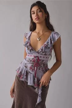 Kimchi Blue Sweet Talk Plunging Asymmetric Ruffle Blouse