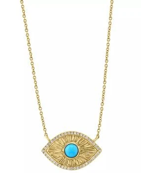 Effy | Diamond (1/8 ct. t.w.) and Turquoise Necklace in Gold Over Sterling Silver
