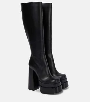 Versace | Leather platform knee-high boots