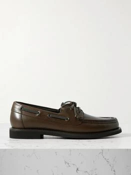 Brunello Cucinelli | Embellished Leather Boat Shoes - Dark brown - IT38