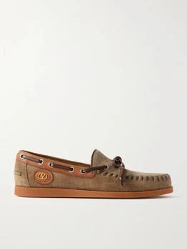 Valentino | Leather-trimmed Suede Boat Shoes - Tan - IT36.5