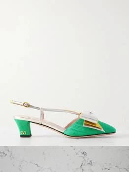 Valentino | Bowow 45 Two-tone Metallic Leather And Moiré Slingback Pumps - Emerald - IT36