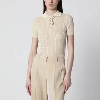 Valentino | Ivory cotton knit polo shirt