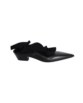 Jil Sander | Ruffle-Detail Pointed-Toe Pumps in Black Calfskin Leather