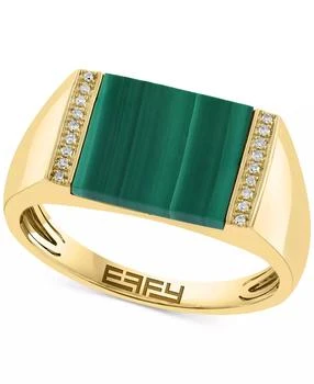Effy | EFFY® Men's Malachite & Diamond (1-1/20 ct. t.w.) Square Ring in 14K Gold