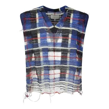 Men
s Blue Distressed Checked Tank Top