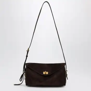 Balenciaga | Le 7 Medium suede calfskin shoulder bag in Moka/Ruby