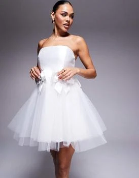 Forever New Bridal bow tulle mini dress in ivory