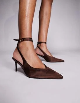 Simmi London Sonika tie leg heeled court shoes in chocolate satin