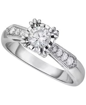 Macy's | Diamond Vintage-Like Fishtail Prong Engagement Ring (5/8 ct. t.w.) in 14k White Gold
