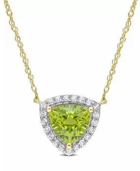 Macy's | Peridot (1 1/3 ct. t.w.) and White Topaz (1/5 ct. t.w.) Trillion Halo Necklace in 10k Gold