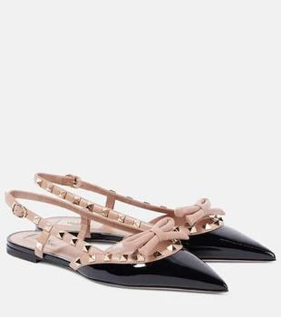 Valentino | Rockstud Bow patent leather slingback flats