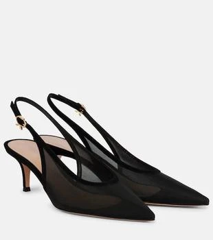 Gianvito Rossi | 55 leather-trimmed organza slingback pumps