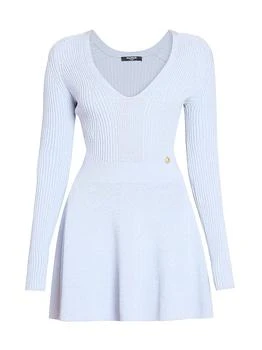 Balmain | Pleated Rib-Knit V-Neck Minidress