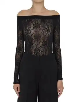 Yves Saint Laurent | Saint Laurent Lace Detailed Off-Shoulder Top