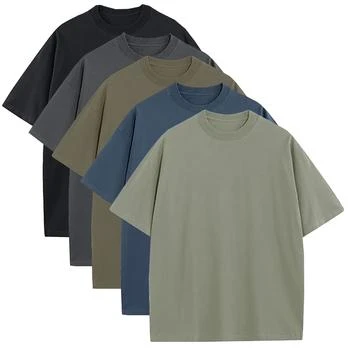 Men's Oversized Heavyweight Cotton Crew Neck Short Sleeve Tee Loose Fit Tops-5 Pack