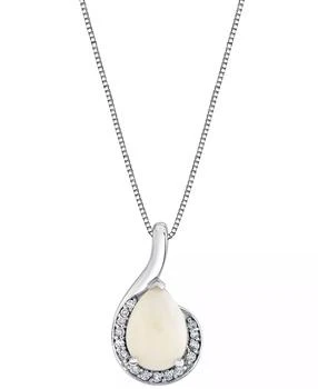 Pear Shape Opal Pendant with Chain (1 ct. t.w.) and Diamond (1/10 ct. t.w.) in 10k White Gold
