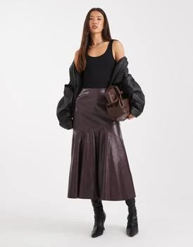 French Connection PU fluted midi skirt in plum