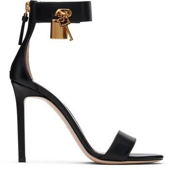 Tom Ford | Black Leather Padlock Heeled Sandals