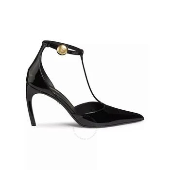 Ladies Black Odette 85 mm Patent Leather T-Strap Pumps