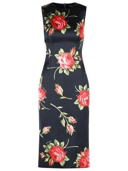 Dolce & Gabbana | Dolce & Gabbana Rose Bouquet-Printed Satin Dress