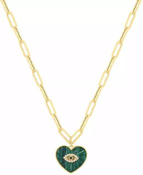 Effy | Diamond (1/20 ct. t.w.), Sapphire & Malachite Pendant Necklace in 14k Yellow Gold