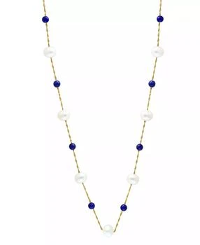 Effy | EFFY® Freshwater Pearl (6-1/2mm) & Lapis Lazuli 18" Collar Necklace in 14k Gold