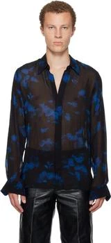 Dries Van Noten | Black 
Blue Sheer Viscose Shirt