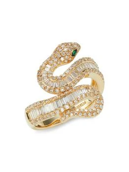Effy | 14K Yellow Gold, 1.11 TCW Diamond
Emerald Snake Ring/Size 7