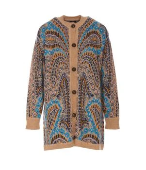 ETRO | Etro paisley Intarsia-Knit Crewneck Long-Sleeved Cardi-Coat
