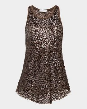 Brunello Cucinelli | Pailette Net Knit Racerback Tank Top