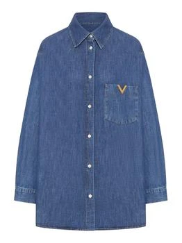 Valentino | Valentino Logo Plaque Button-Up Denim Shirt