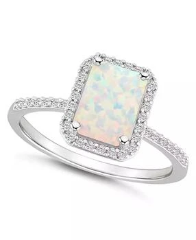 Macy's | Lab-Grown Opal (3/4 ct. t.w.) and Lab-Grown Sapphire (1/4 ct. t.w.) Halo Ring in 10K White Gold