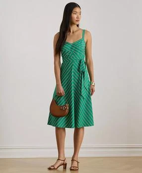 Women's Striped Belted Sleeveless Dress