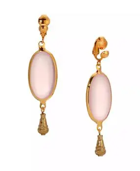 2028 Gold-Tone Glass Oval Clip Earrings