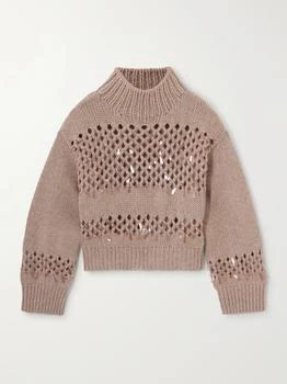 Brunello Cucinelli | Paillette-embellished Open-knit Cashmere Sweater - Light brown