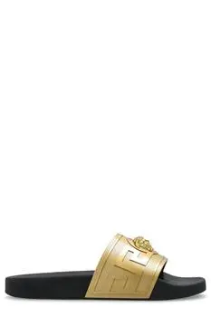 Versace Logo Plaque Open-Toe Slippers