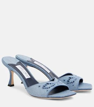 Jimmy Choo | Skye 70 embroidered denim mules